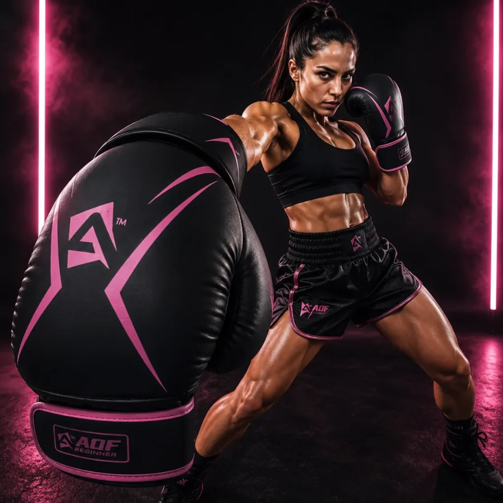 AQF Boxing Gloves negro rosa — guantes boxeo mujer baratos calidad