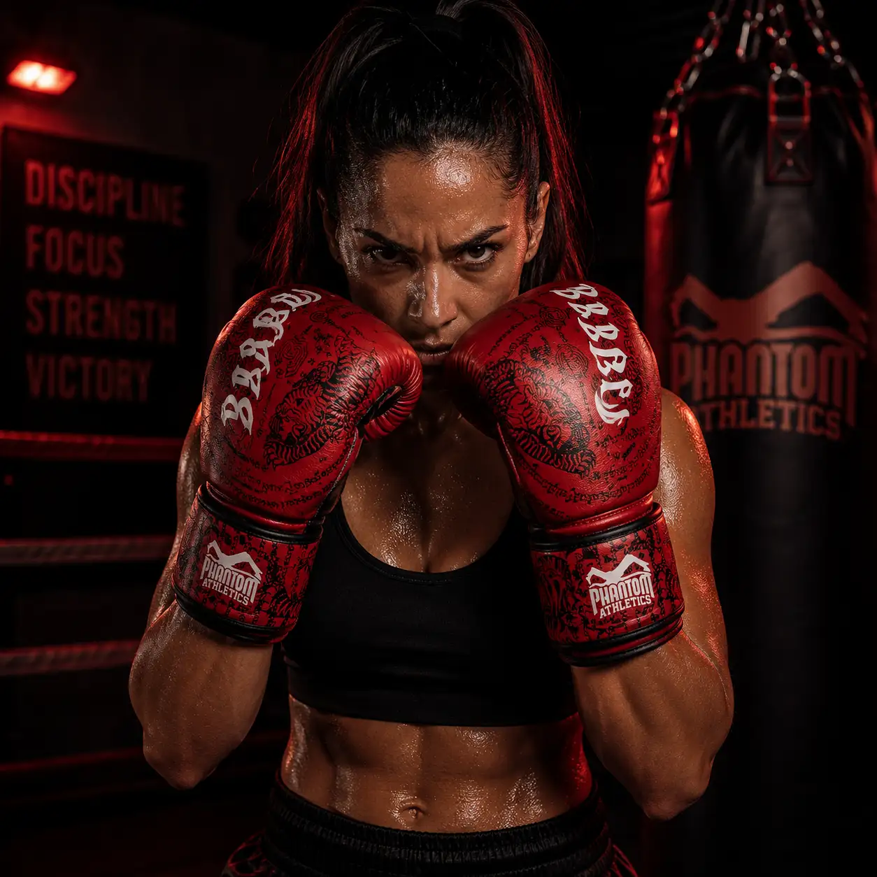 Phantom Fight Squad entrenamiento mujer rojo