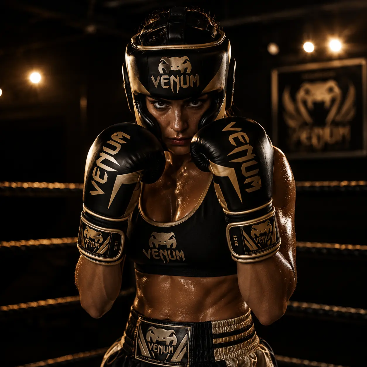 Venum Elite EVO sparring mujer negro dorado